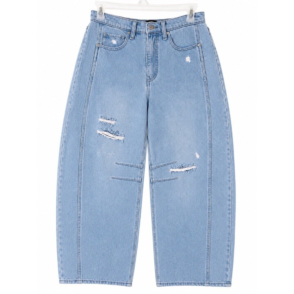 Scoop Womens Baggy Barrel Light Wash Distressed Jeans Size 10